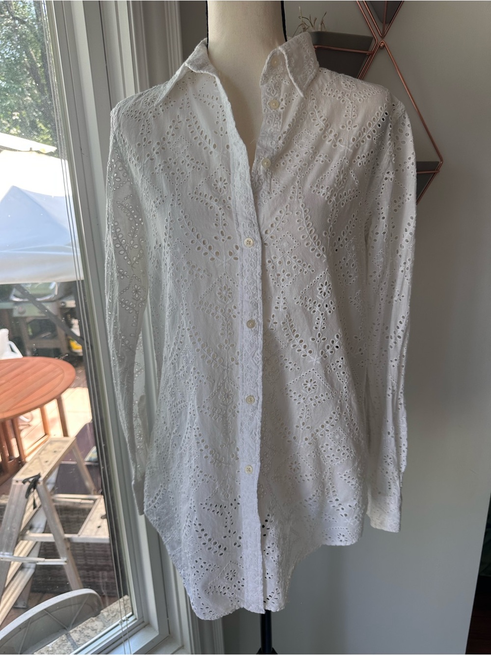 RALPH LAUREN White Eyelet Button-Up Down Shirt Top Blouse 100% Cotton Size Small